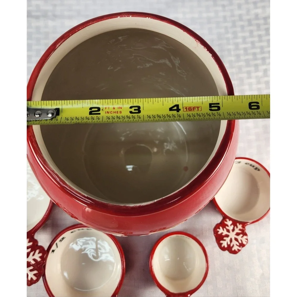 Red & White Snowflake‎ Cookie Jar + Matching Measuring Cups